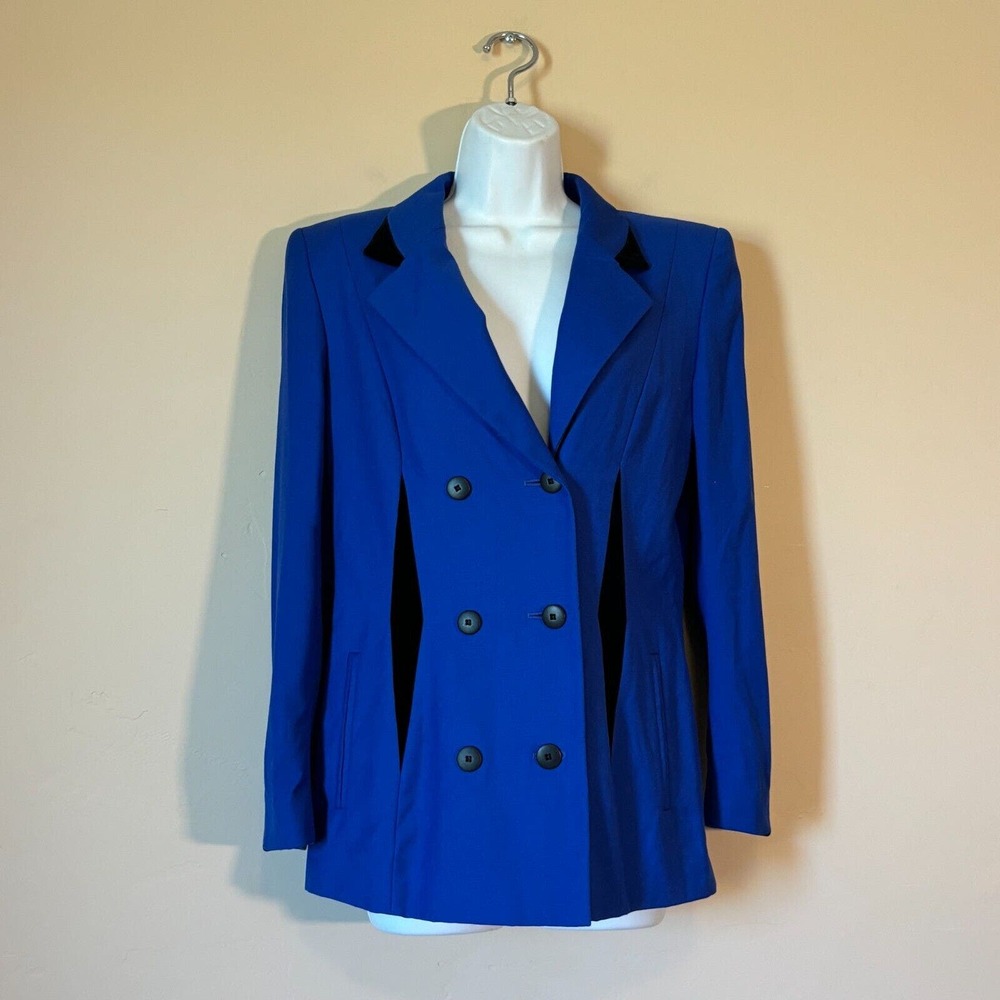 Vintage 90s ESCADA Women's 36 Wool Royal Blue Double Breasted Button Blazer
